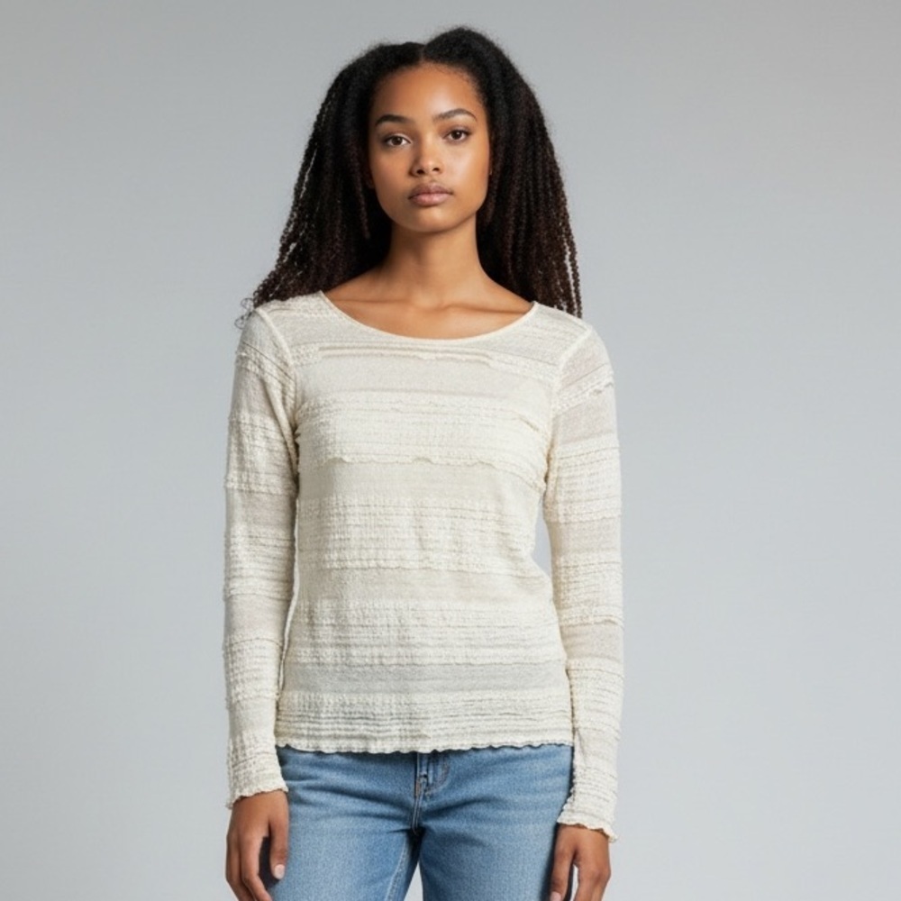 BCBGMAXAZRIA “FAE” Lace Tiered Top – Ivory/Off White Small